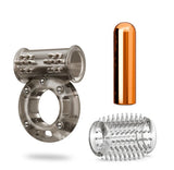 Stay Hard Vibrating Cock Ring Set With Textured Sleeve - Stamina Enhancer > Cock Ring > Vibrating - Tophatter Daily Deals