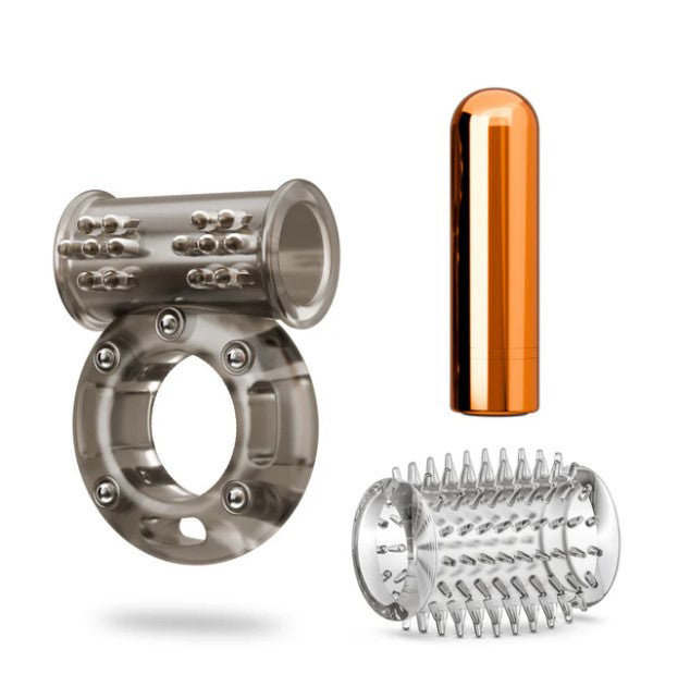 Stay Hard Vibrating Cock Ring Set With Textured Sleeve - Stamina Enhancer > Cock Ring > Vibrating - Tophatter Daily Deals