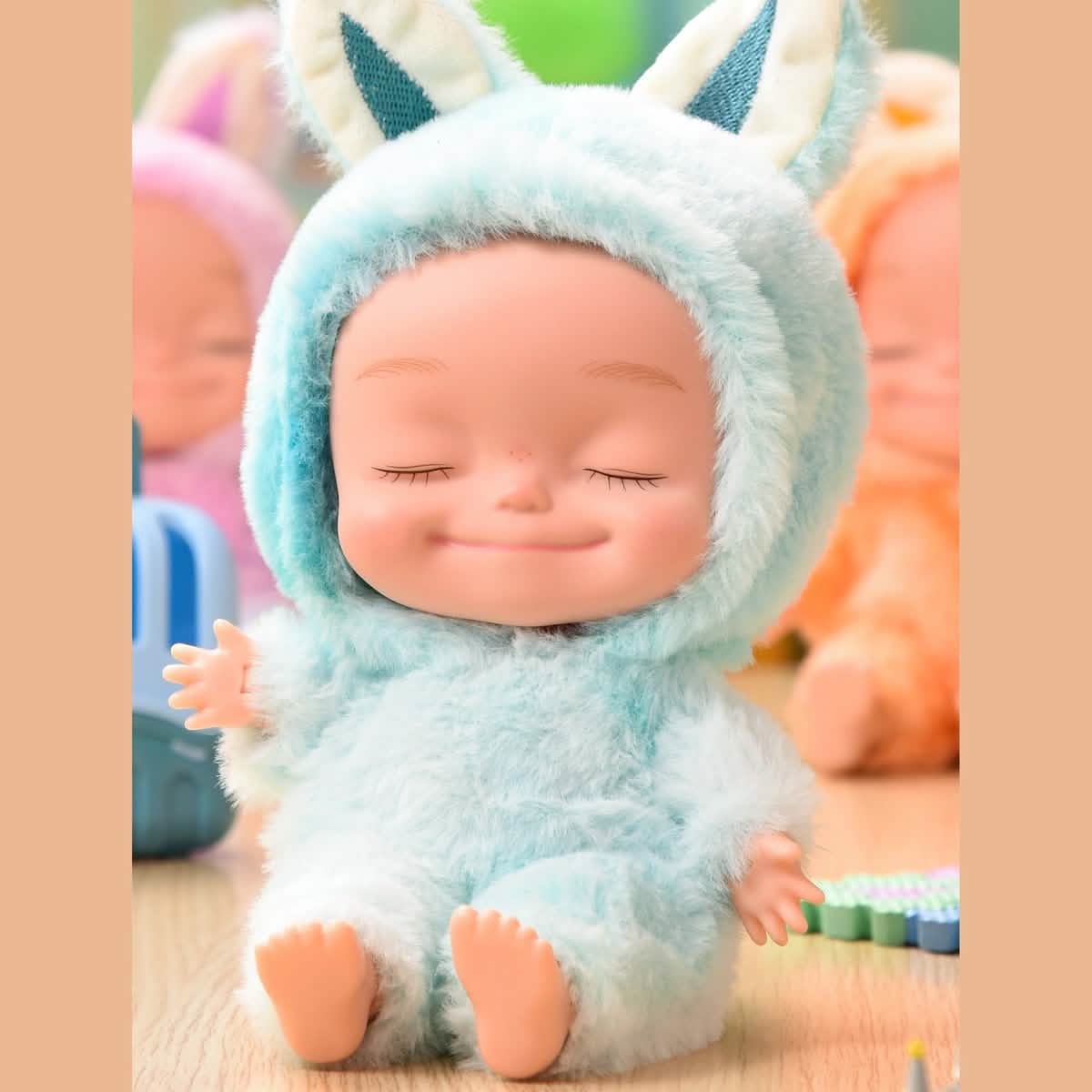 10.6 Inch Plush Animal Onesie Baby Doll with Eyes Closed, Posable Blue Doll - Tophatter Daily Deals