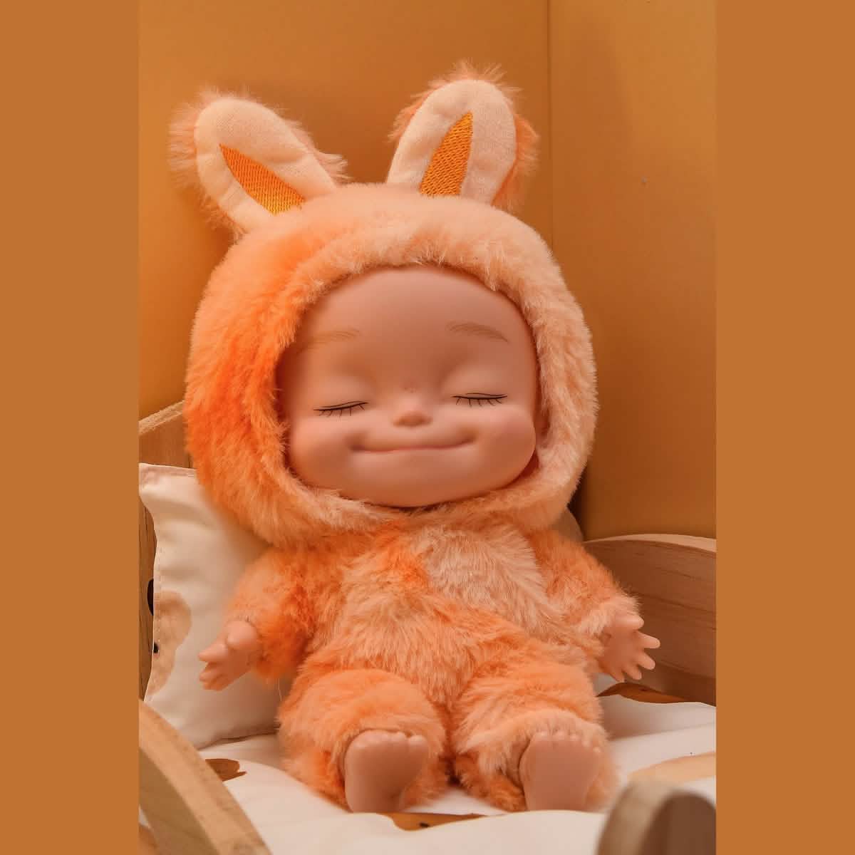 10.6 Inch Plush Animal Onesie Baby Doll with Eyes Closed, Posable Orange Doll - Tophatter Daily Deals