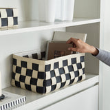Black And White Hand Woven Storage Basket PU 0 - Tophatter Daily Deals