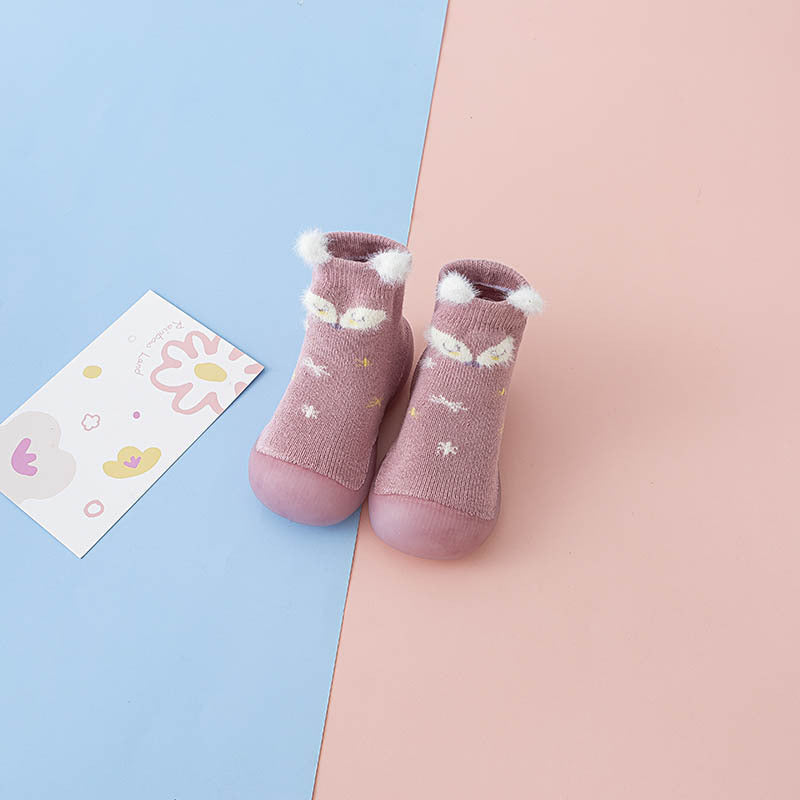 Baby Cartoon Floor Shoes Socks Indoor Soft Bottom Non-slip Toddler Shoes Pink Fox Terry 0 - Tophatter Daily Deals