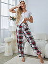 V-Neck Tee and Plaid Pants Lounge Set White Loungewear Sets - Tophatter Daily Deals