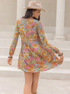 Printed V-Neck Balloon Sleeve Mini Dress Casual Dresses - Tophatter Daily Deals