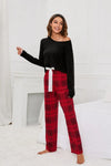 Round Neck Long Sleeve Top and Bow Plaid Pants Lounge Set Loungewear Sets - Tophatter Daily Deals