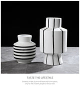 Black And White Striped Ceramic Vase Light Luxury Modern Home 0 - Tophatter Daily Deals