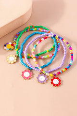 Light Blue 5pcs Smiley Flower Pendant Beaded Bracelet Set Bracelets - Tophatter Daily Deals