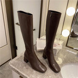 But Women's Knee Side Zipper Square Toe Boots Brown 0 - Tophatter Daily Deals
