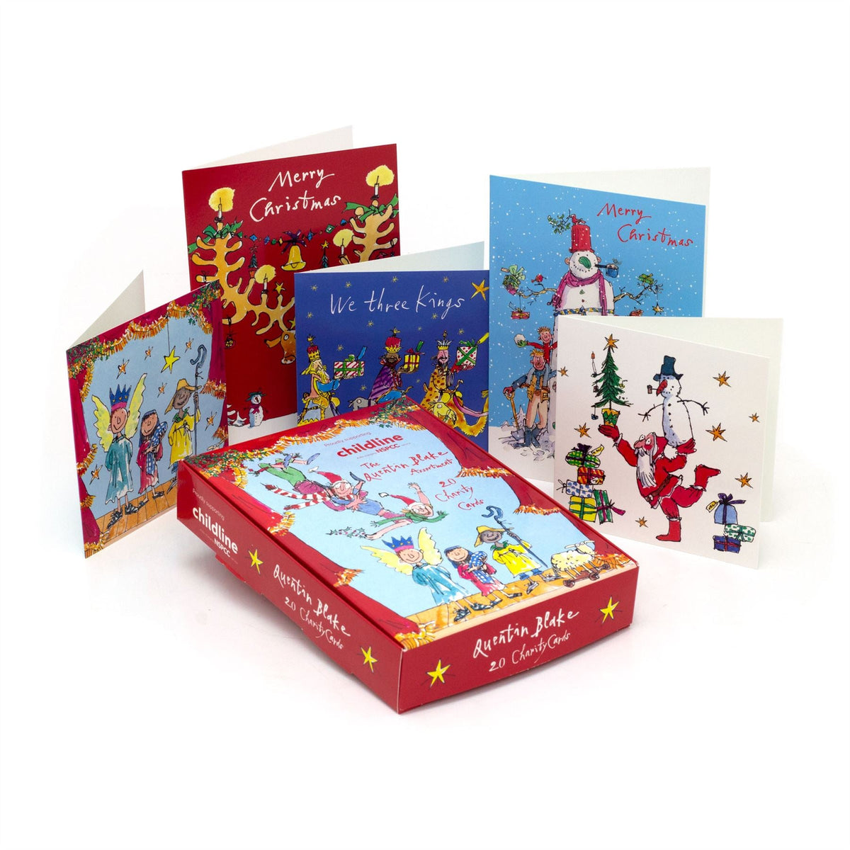 Pack of 20 Quentin Blake Charity Christmas Cards | Box with 5 Designs for NSPCC Greeting Card - Tophatter Daily Deals