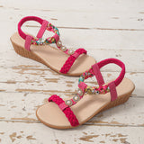 Bohemian Braided Sandals Summer Beach Shoes Women Red 4 - Tophatter Daily Deals