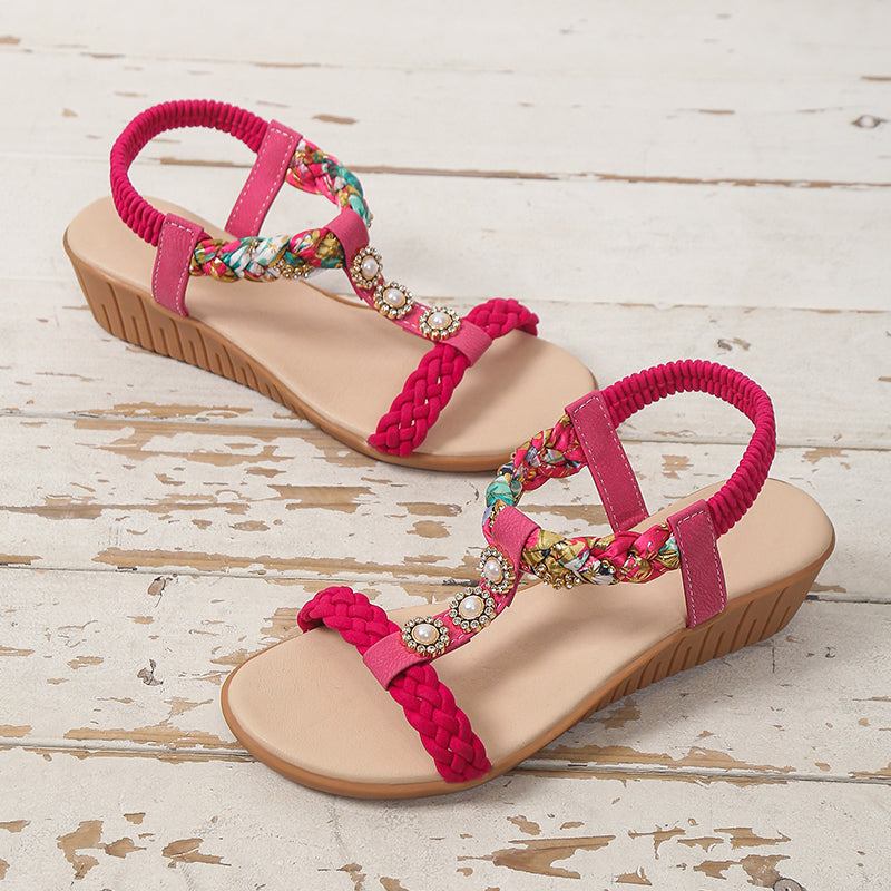 Bohemian Braided Sandals Summer Beach Shoes Women Red 4 - Tophatter Daily Deals