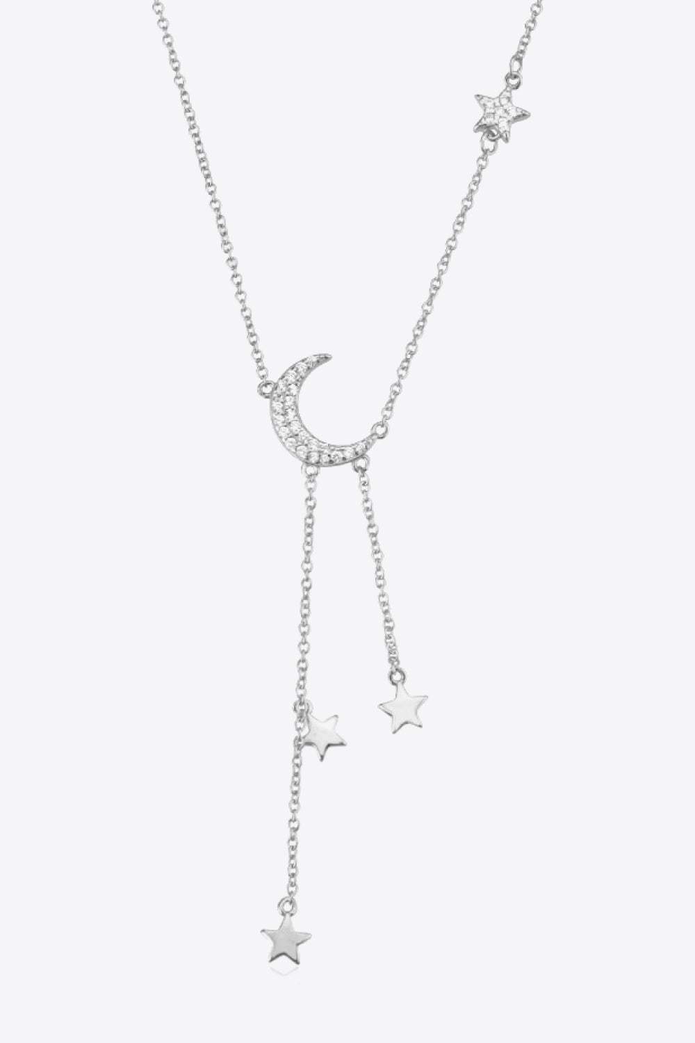 Inlaid Zircon Star and Moon Necklace Silver One Size Necklaces - Tophatter Daily Deals