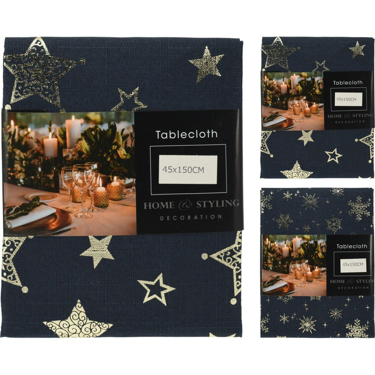Navy Blue & Gold Table Runner | Fabric Christmas Table Runner - 45x150cm Table Runner - Tophatter Daily Deals