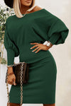 Ruched Lantern Sleeve Dress Green Casual Dresses - Tophatter Daily Deals