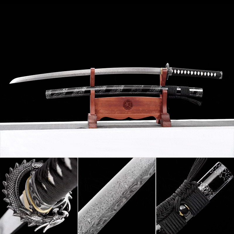 Damascus Samurai Katana [Silver Dragon Fighting Sword] - Tophatter Daily Deals