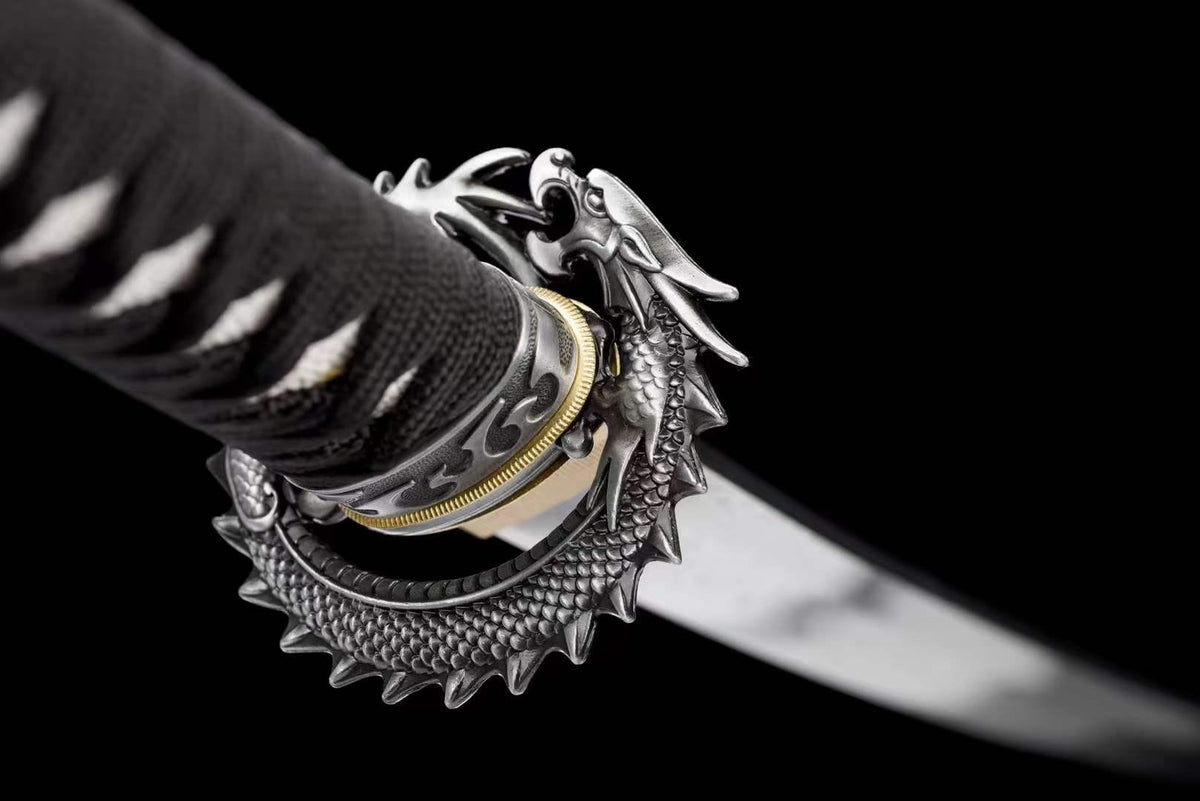 Damascus Samurai Katana [Silver Dragon Fighting Sword] - Tophatter Daily Deals