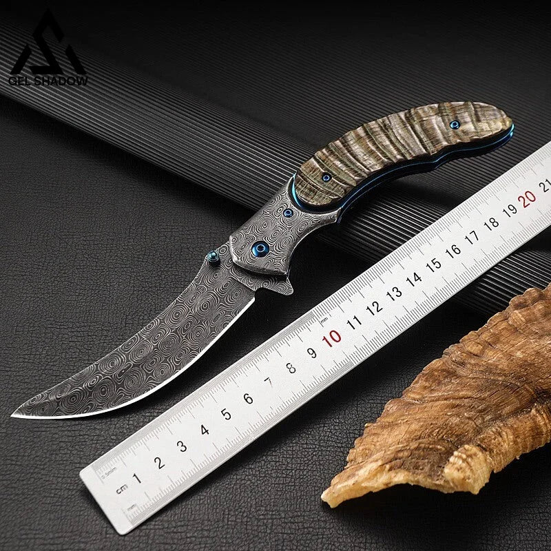 Damascus Steel Croissants Folding Knife Machete-GS30 Black Pocket Knives - Tophatter Daily Deals