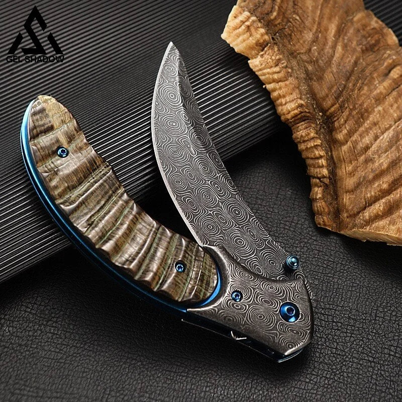 Damascus Steel Croissants Folding Knife Machete-GS30 Pocket Knives - Tophatter Daily Deals