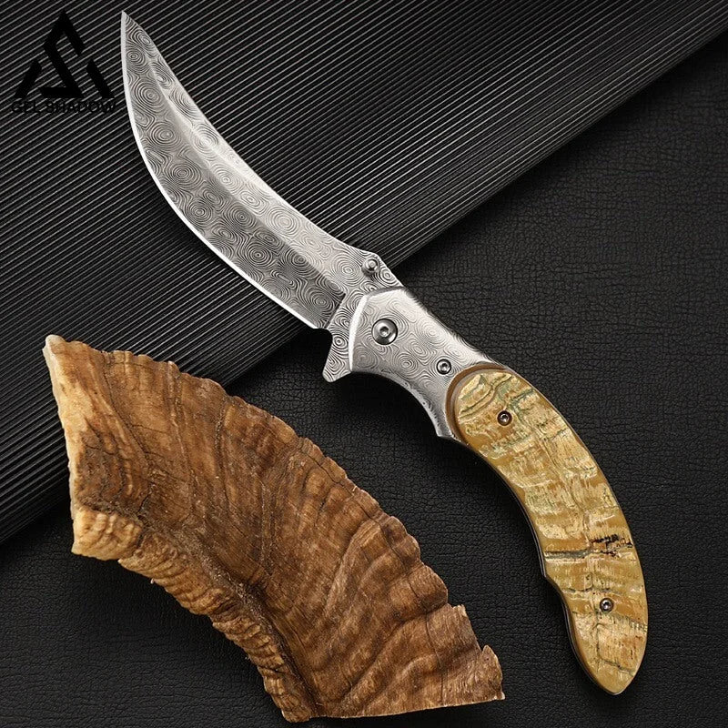 Damascus Steel Croissants Folding Knife Machete-GS30 Sliver Pocket Knives - Tophatter Daily Deals