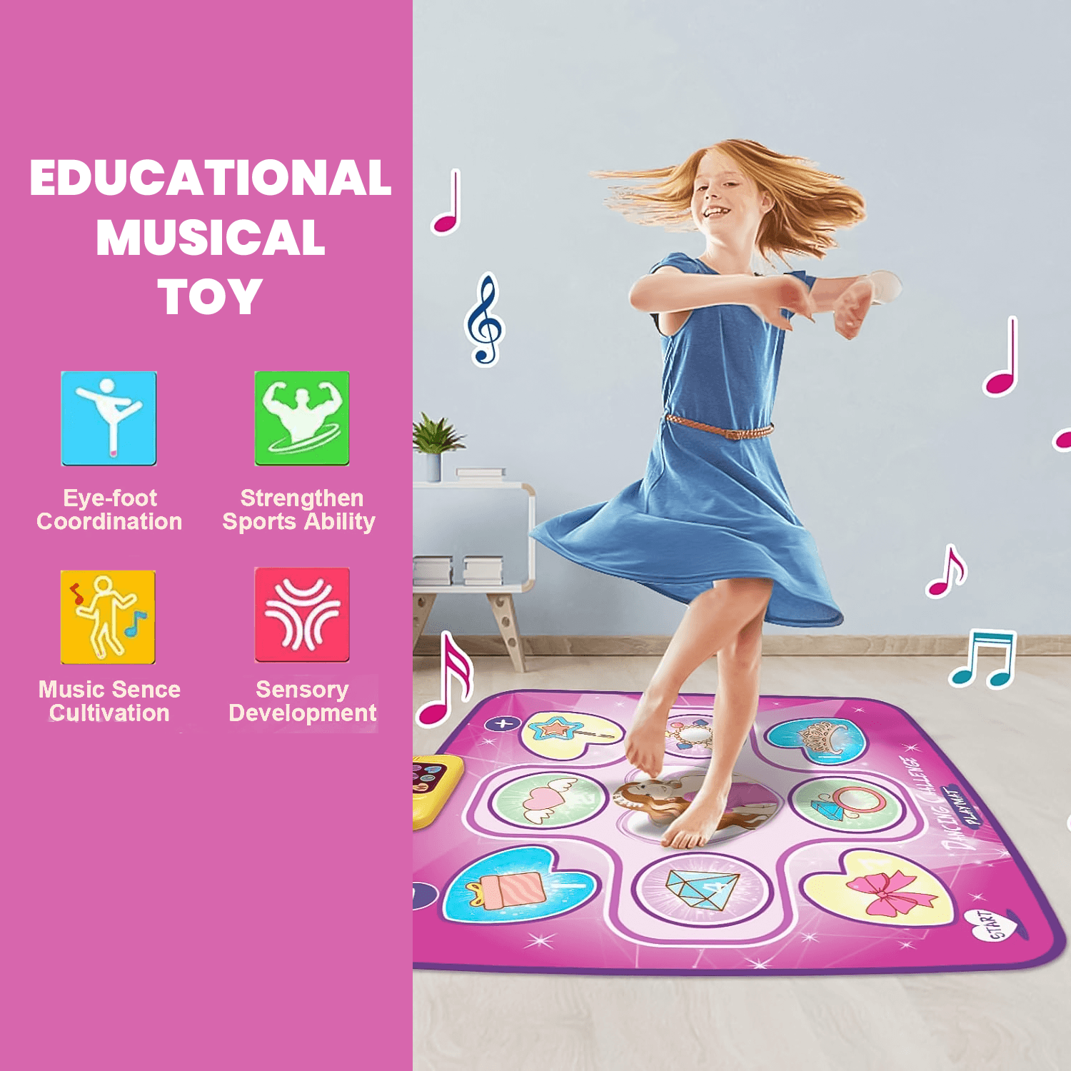 Interactive Dance Mat – LED Music Play Mat With Adjustable Volume & 5 Fun Modes For Active Play Baby & Toddler - Tophatter Daily Deals
