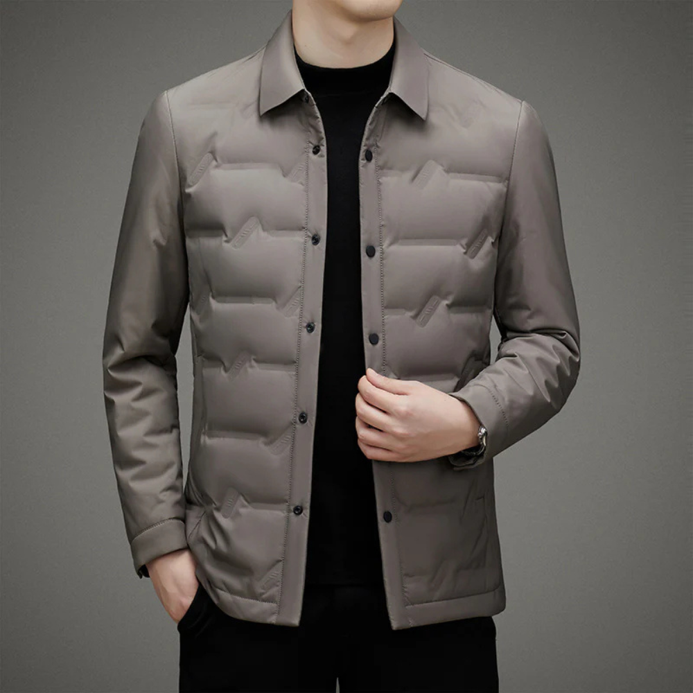 Lightweight Refined Men's Padded Jacket - Shirt Collar Down Ash Beige - Tophatter Daily Deals