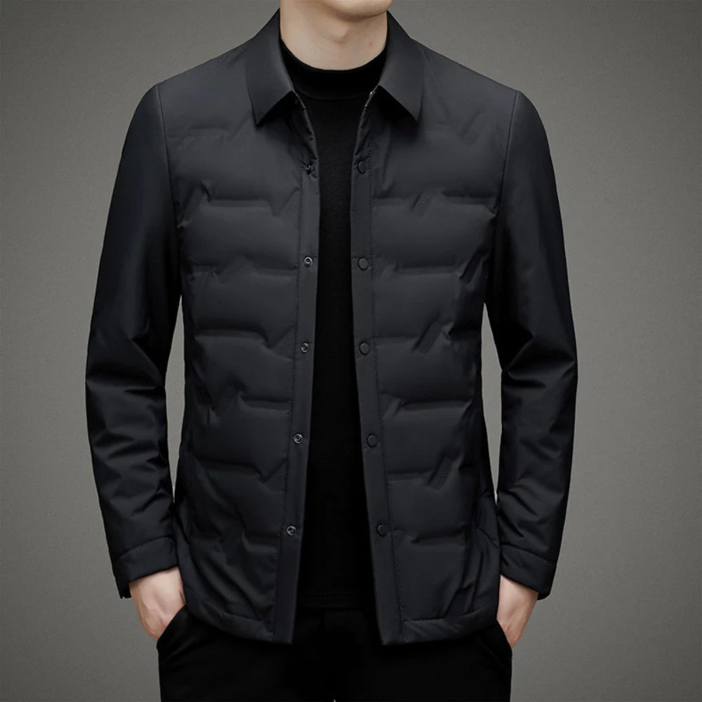 Lightweight Refined Men's Padded Jacket - Shirt Collar Down Black - Tophatter Daily Deals