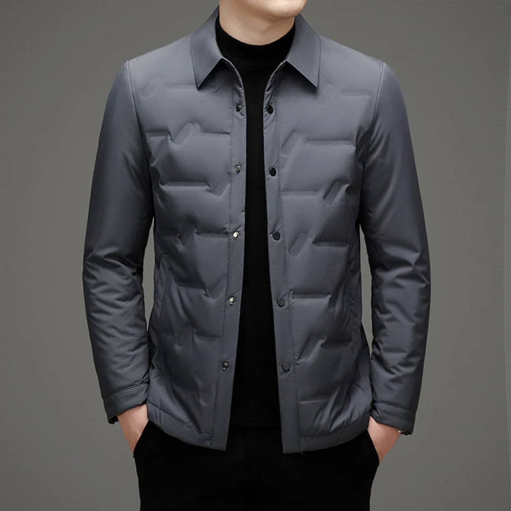 Lightweight Refined Men's Padded Jacket - Shirt Collar Down Gray - Tophatter Daily Deals
