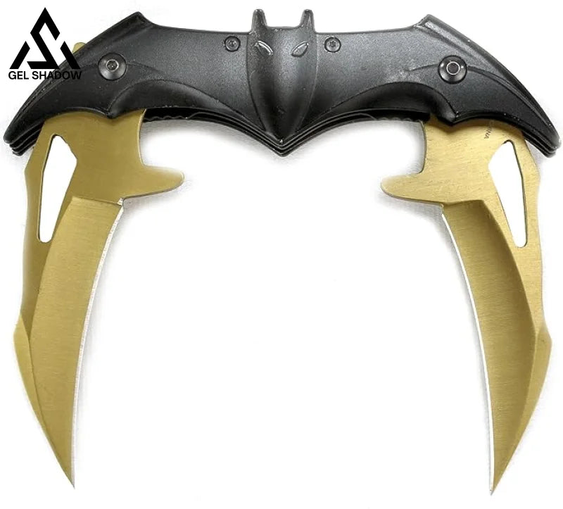 Dark Bat Knight Double Blade Folding Pocket Knife-GS39 Gold Butterfly Knife - Tophatter Daily Deals