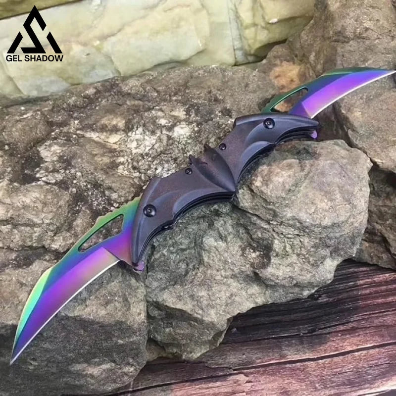 Dark Bat Knight Double Blade Folding Pocket Knife-GS39 Rainbow Butterfly Knife - Tophatter Daily Deals