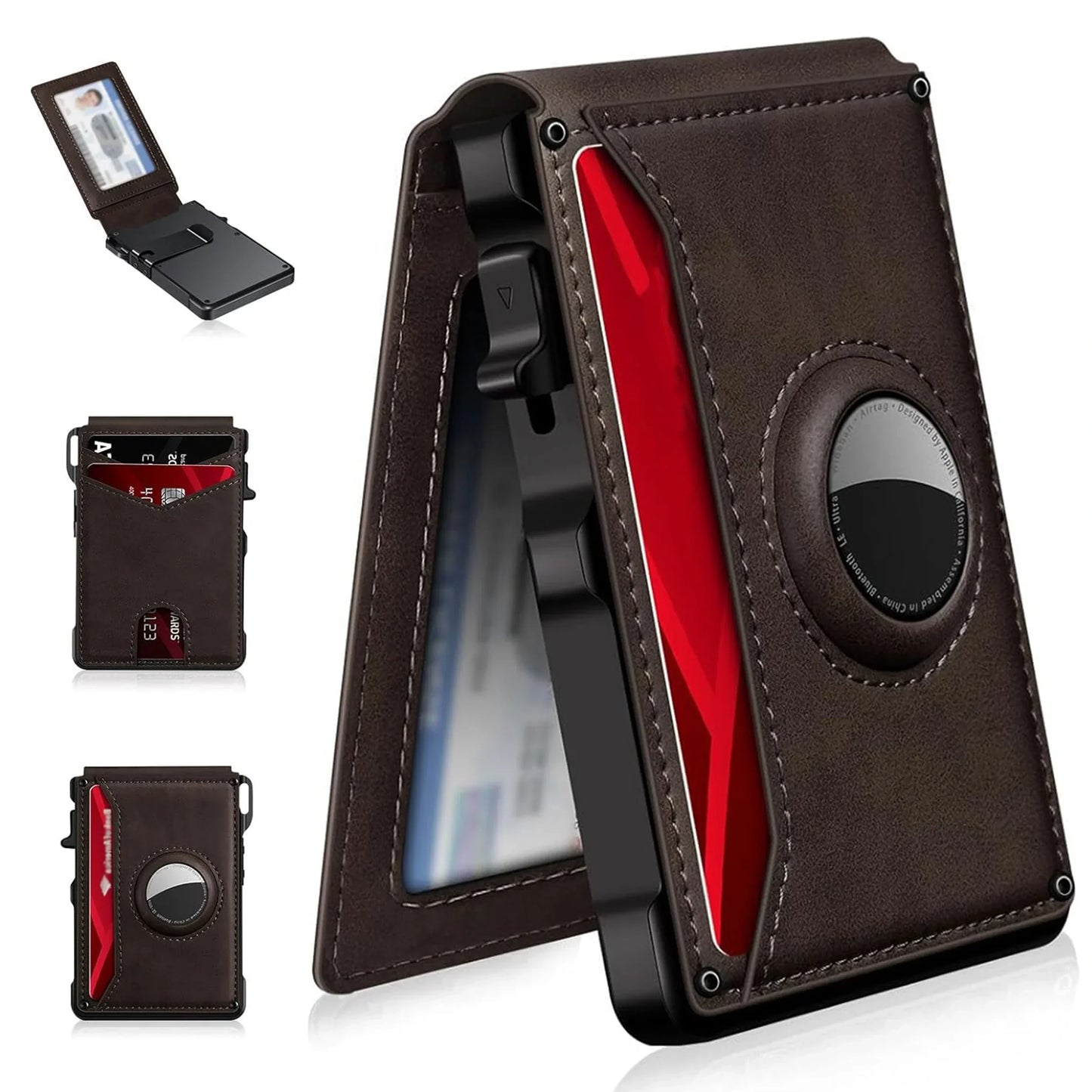 AirTag Wallet Leather Slim RFID Blocking Wallet Dark Brown - Tophatter Daily Deals