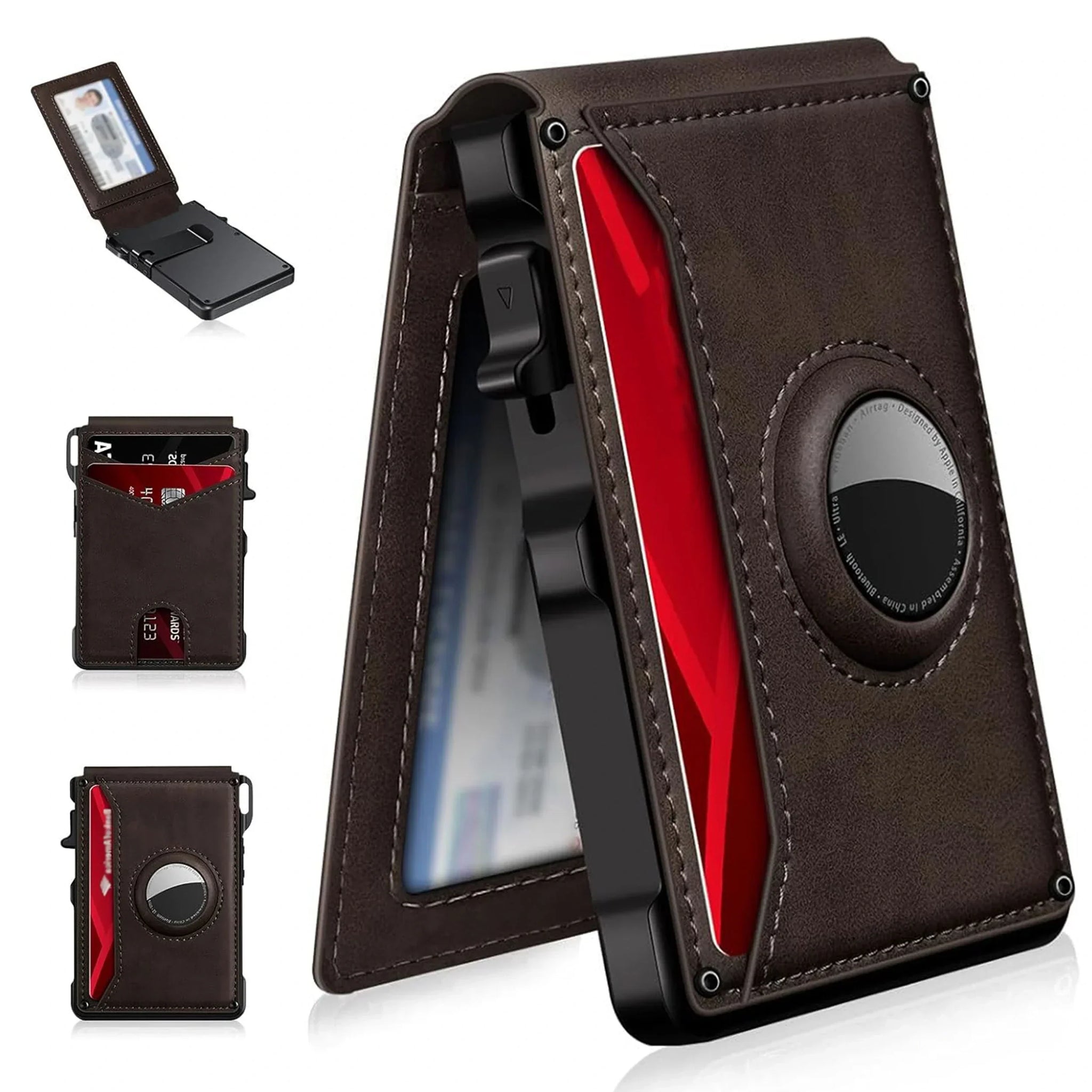 AirTag Wallet Leather Slim RFID Blocking Wallet Dark Brown - Tophatter Daily Deals