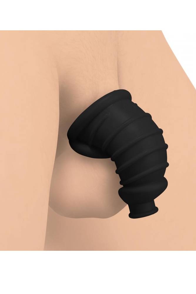 XR Brands - Master Series - Dark Chamber Silicone Chastity Cage - Black BDSM - Tophatter Daily Deals