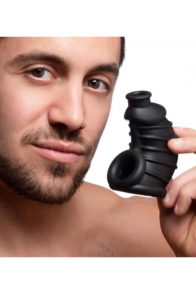 XR Brands - Master Series - Dark Chamber Silicone Chastity Cage - Black BDSM - Tophatter Daily Deals