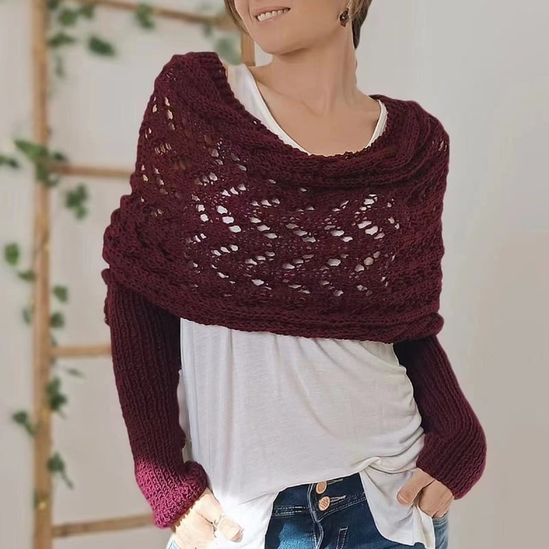 Soft Women’s Scarf - Openwork Rectangular, Knit, For Winter dark red - Tophatter Daily Deals