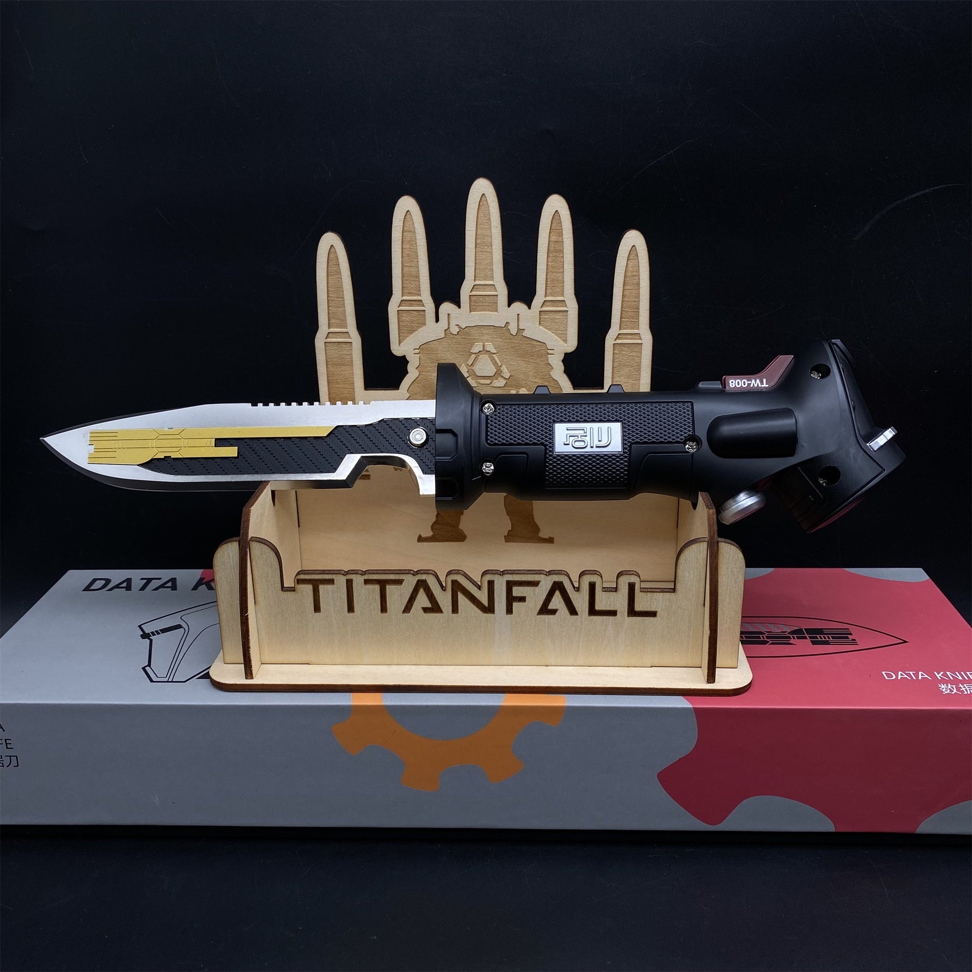 IRL Metal Data Knife Replica Knife & Wood Stand - Tophatter Daily Deals