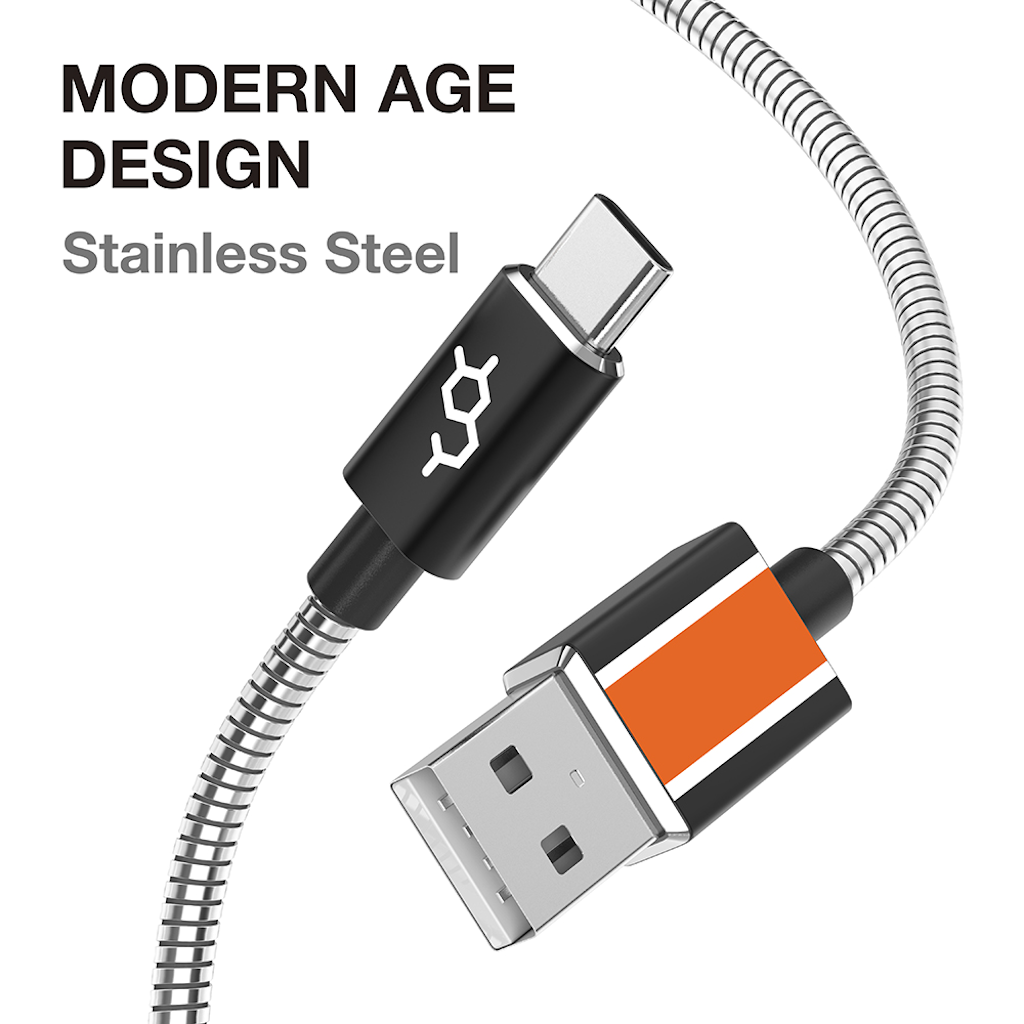 Dausen Stainless Charge&Sync Cable USB-C to USB Mobile accesories - Tophatter Daily Deals
