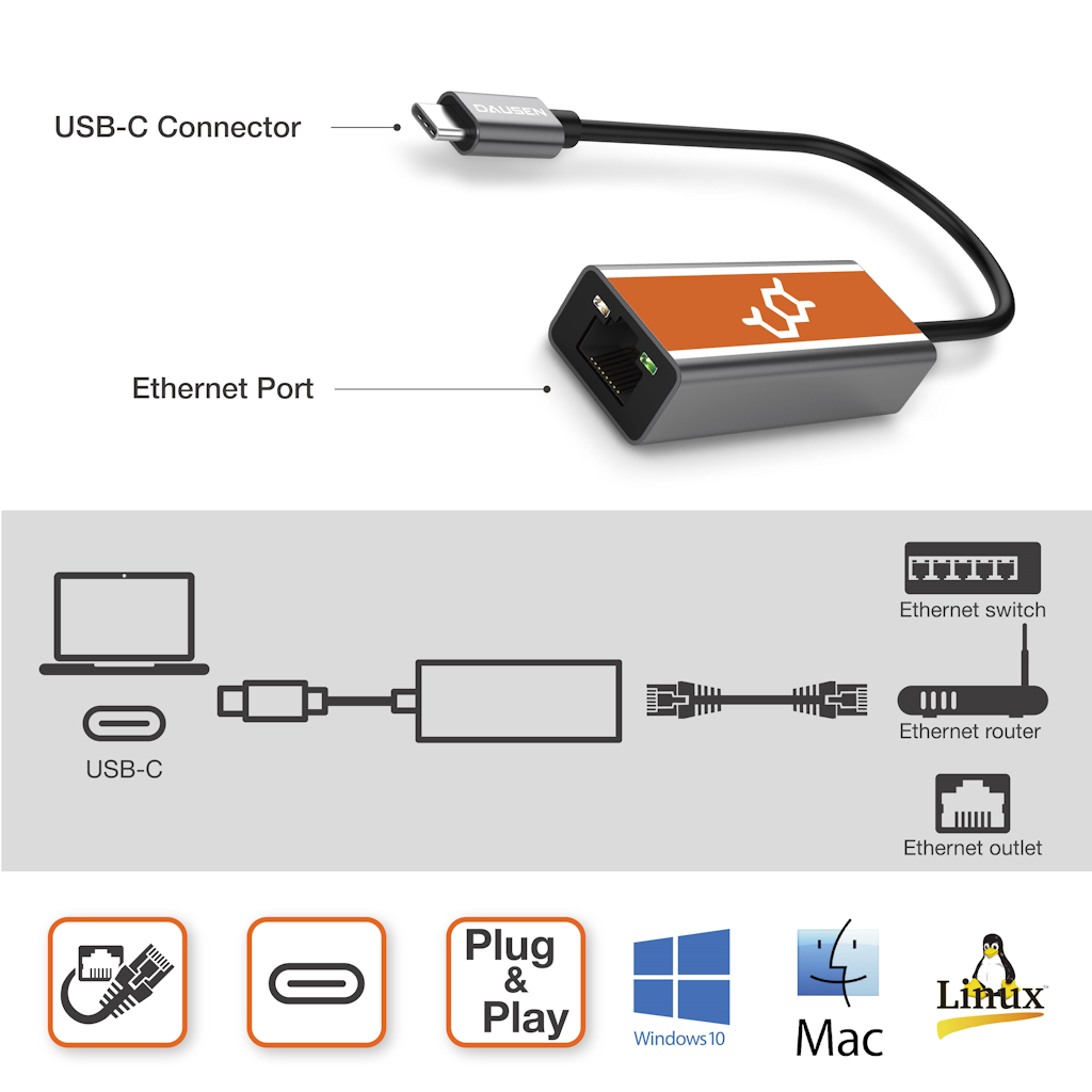 Dausen USB-C to Ethernet Adapter Mobile accesories - Tophatter Daily Deals