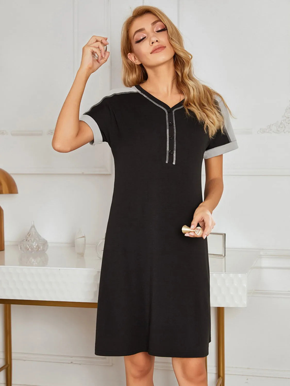 Contrast Stitching Contrast Short Sleeve Dress Casual Dresses - Tophatter Daily Deals