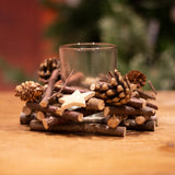 Rustic Wooden Glass Festive Christmas Tealight Candle Holder Decoration Centerpiece Candle Holder - Tophatter Daily Deals