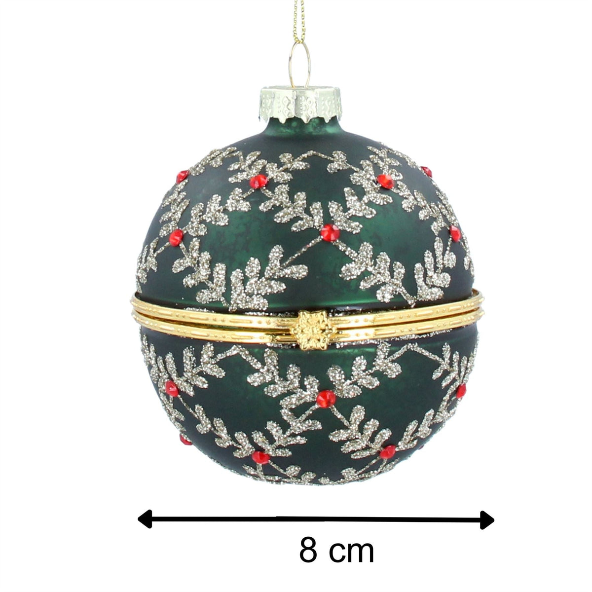 Green & Sparkling Silver Locket Bauble | Christmas Tree Hanging Ornament - 8cm Baubles - Tophatter Daily Deals