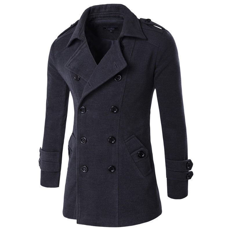 Warm Men's Peacoat - Double Breasted, Woolen Feel, Winter Dark Grey 3D Changing Face Moving Picture Frame - Tophatter Daily Deals
