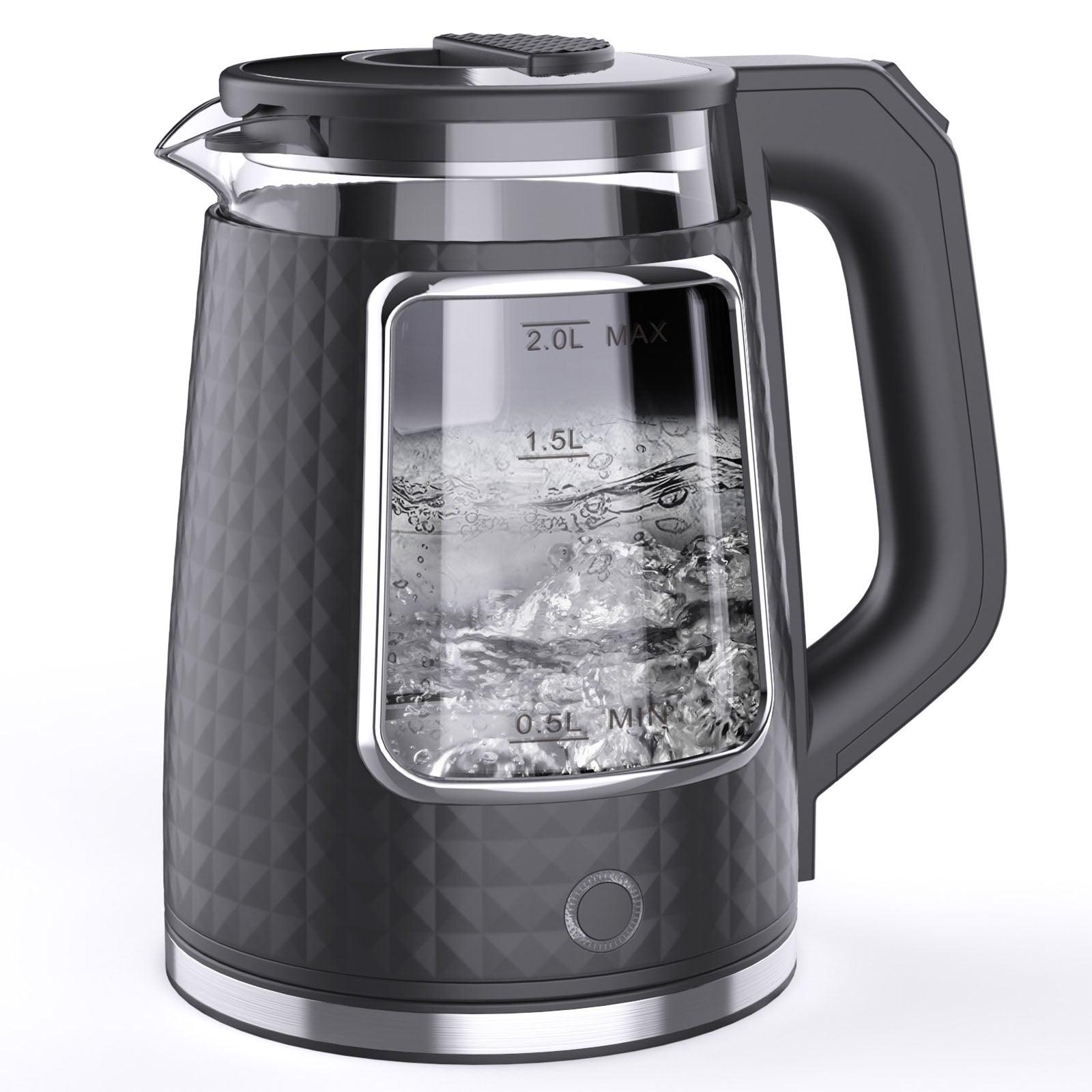 Stainless Steel Electric Tea Kettle - 2.0L Capacity, 1000W, Auto Shut-Off Black - Tophatter Daily Deals