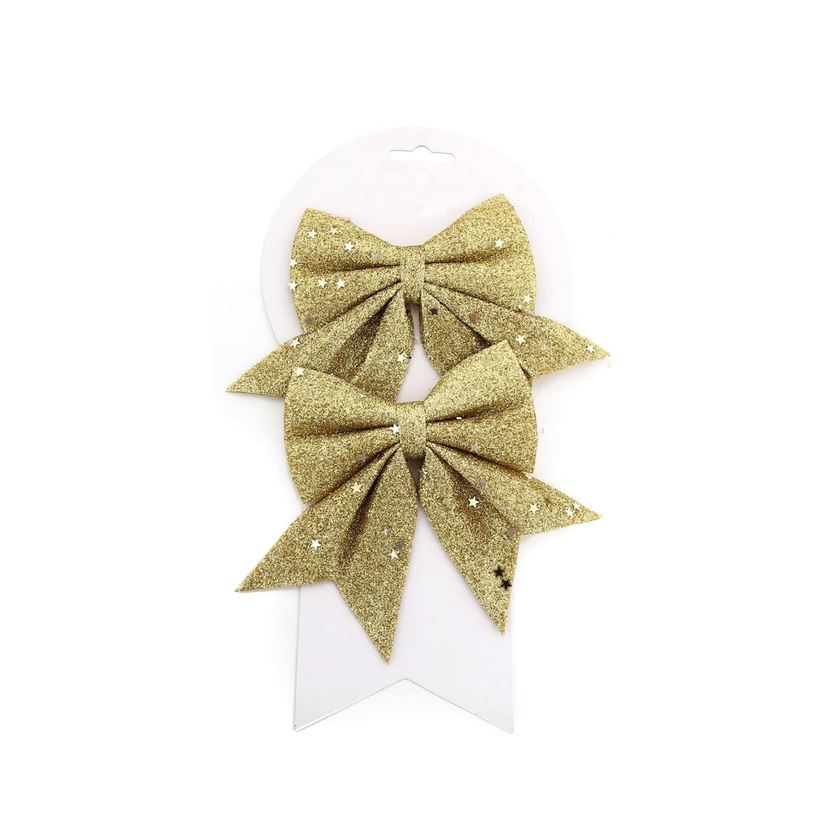 Pack of 2 Gold Glitter Present Bow Decorations - Christmas Tree Bows Tree Decoration - Tophatter Daily Deals