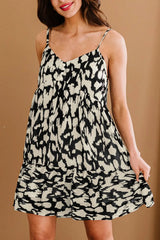 Decorative Button Printed Ruffle Hem Cami Dress Black Casual Dresses - Tophatter Daily Deals