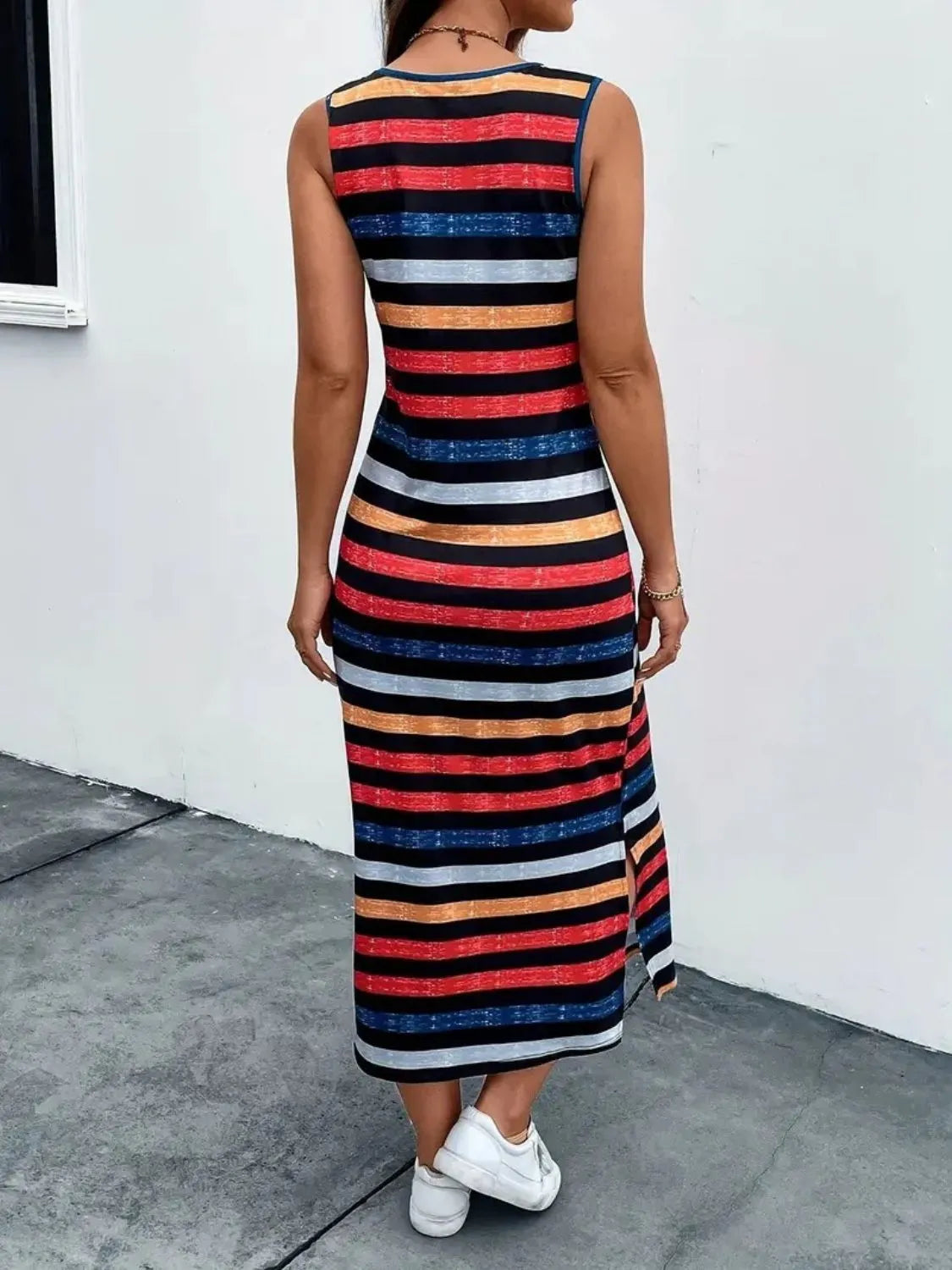 Slit Printed Round Neck Sleeveless Dress Casual Dresses - Tophatter Daily Deals