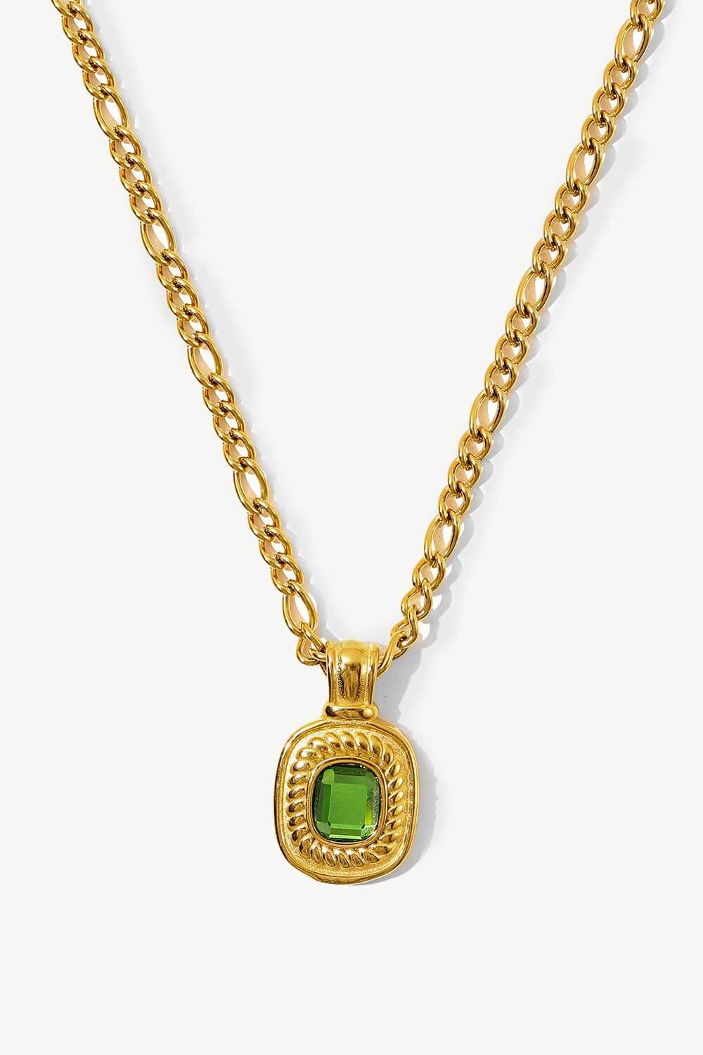 18K Gold Plated Inlaid Rhinestone Pendant Necklace Green One Size Necklaces - Tophatter Daily Deals