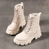 Autumn And Winter Lace Up Plus Size Handsome Thick Soled Motorcycle Boots Apricot 0 - Tophatter Daily Deals