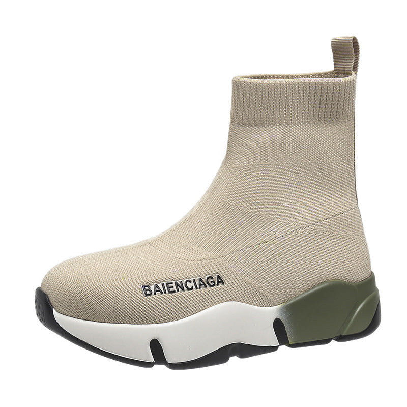 Black Sock Boots For Women Platform Shoes Beige 4 - Tophatter Daily Deals