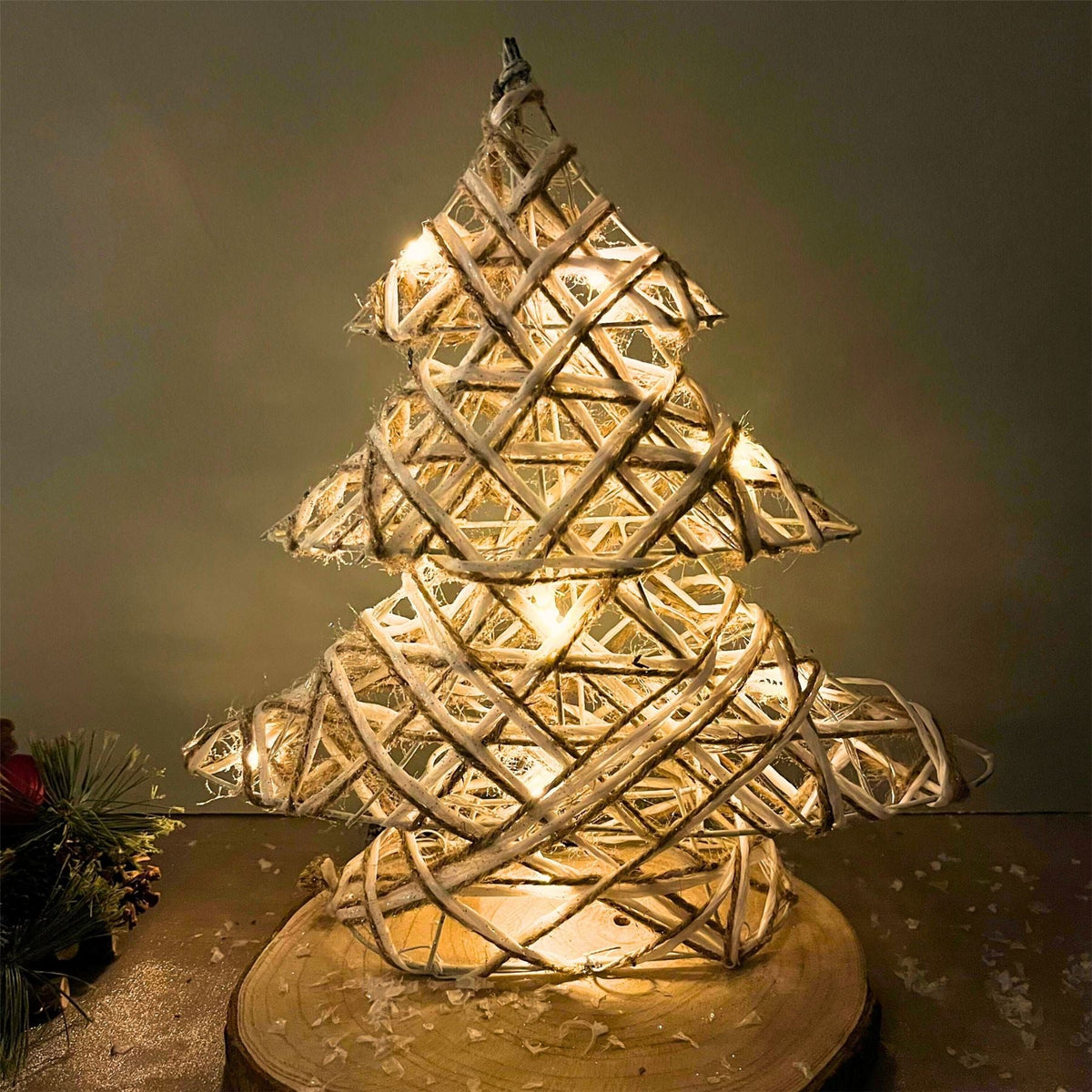 Illuminated Jute Christmas Tree with Glitter | Warm White LED Tree Light - 30cm LED Light - Tophatter Daily Deals