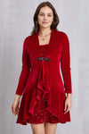 Sequin Ruffle Hem Long Sleeve Mini Dress Deep Red Cocktail Dresses - Tophatter Daily Deals